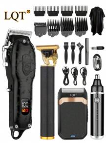 LQT 专业无绳理发器 4 合 1 套装，可调节多功能毛发修剪器，带往复式电动剃须刀 - 鬓角修剪器、鼻毛修剪器、USB 充电式、沙龙和家庭选择、父亲节礼物 - 彩色 - 查看 11