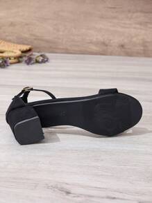 女式黑色仿珍珠装饰带高跟凉鞋，休闲时尚粗跟露趾正装凉鞋，适合派对、度假，百搭 - 黑色串珠 - 查看 7