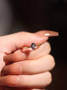 1pc 925 Sterling Silver 18k Gold-Plated Natural London Blue Topaz Ring, Waterdrop-Shaped Blue Ladies' Single Ring, Exquisite Niche Minimalist Design, Suitable For Daily Wear, Banquets, Parties, Adjustable Ring Size
