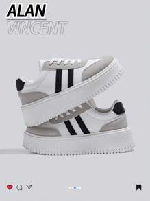 Alan Vincent [Thick Sole Heightening Series]White And Black Shoes For Women 2025 Spring New Thick-Soled Sports Shoes Fashionable Height Increasing Shoes Casual Sneakers Women Outdoor Party Shoes Ladies Shoes Cortez Student Girls Shoes Everyday All-Match And Comfortable Pair With Various Pants And Jeans