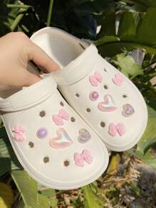 12 Peças/Conjunto Fitas e Flores Decorativas Destacáveis Fofinhas e Versáteis em Rosa, Adequadas para Sandálias, Sapatos de Praia, Bolsas, Presente Perfeito para o Dia dos Namorados