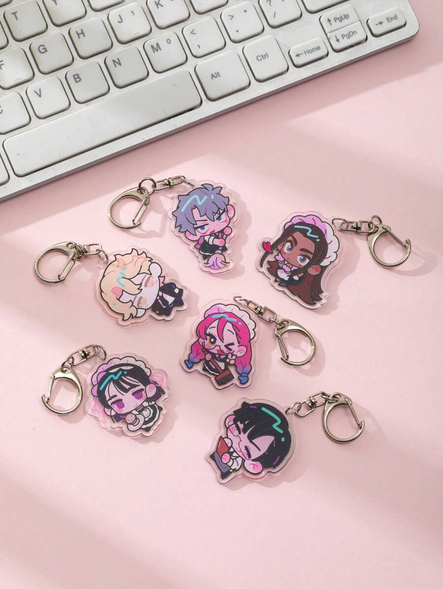 1 件亚克力可爱卡通外星人舞台与伊万提尔卡通人物风格主题钥匙扣吊坠背包装饰/包包配件/书包配件/钱包吊坠/朋友礼物 - 彩色 - 查看 1