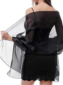 170*70cm Silky Evening Dress Shawl & Wrap: Soft Sheer Bridesmaid Wedding Formal Party Transparent Tulle Shawl 1 Pc - Multicolor - View 7