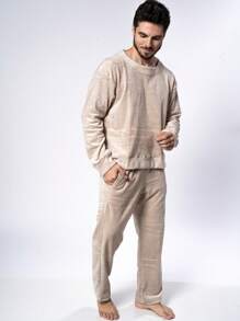Men's Ultrasoft Long Fleece Pajamas For Cold Winter - Beige - View 2