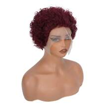 Pixie Cut Curly Human Hair Wigs Ginger 350 Short Curly Lace Front Human Hair Wigs For Women 6 Inch 13x1 Transparent Lace Frontal Wigs Water Wave Dark Rooted To Ginger Orange Color - 99J - 查看 4