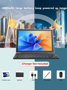 Coopers Tablet 2024 neuestes Modell, 2-in-1-Tablet 10 Zoll, Android 13 Tablet, 6GB RAM 128GB ROM/RK3562 Quad-Core 2,0 GHz/2,4G+5G WLAN/BT5.0/2MP+5MP Dual-Kamera/6000mAh/WLAN Tablet mit Tastatur, Maus, Eingabestift und Schutzhülle (ohne Netzteil)