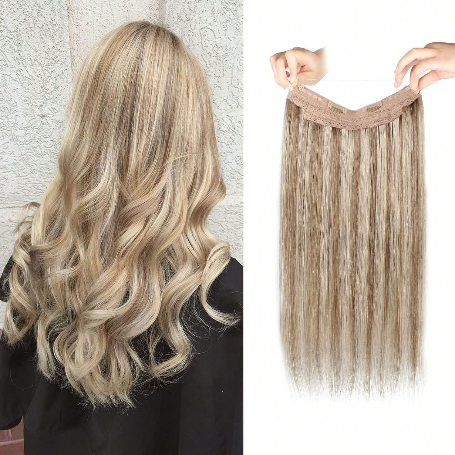 Invisible Wire Hair Extensions Real Human Hair With Transparent Invisible Wire Adjustable Size Secure Clips Natural Straight Secret Miracle Hairpiece