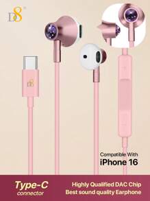 D8 Type C Headphones In Ear Earphones Earbuds With Mic And Volume Control - Pink - View 12