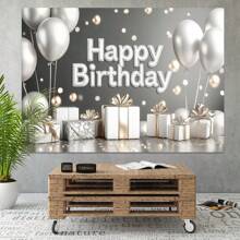1 Silver Birthday Party Background Banner, Sparkling Balloons, Gifts, Multifunctional New Background Hanging Cloth, Birthday Party Decoration Supplies, Holiday Celebrations, Women's Singles Parties, Bedroom And Living Room Wall Decorations, Photography Background Decoration, No Power Required
