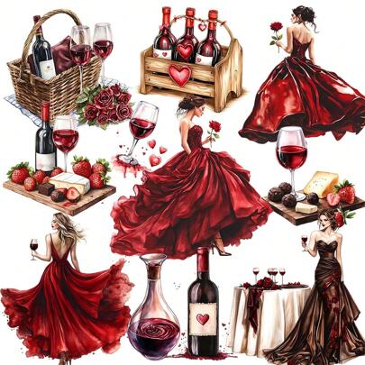 1 Pack Vintage Rose Red Dress Stickers, Creative Decorative Stickers For Scrapbook, DIY, Photo Album, Diary, Stationery, School Craft Materials