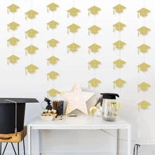 12pcs Graduation Party Hanging Decor, Glitter Black And Gold Graduation Cap, Suitable For Graduation Season Student Party Background Decor, Graduation Ceremony Decoration - Multicolor - View 11
