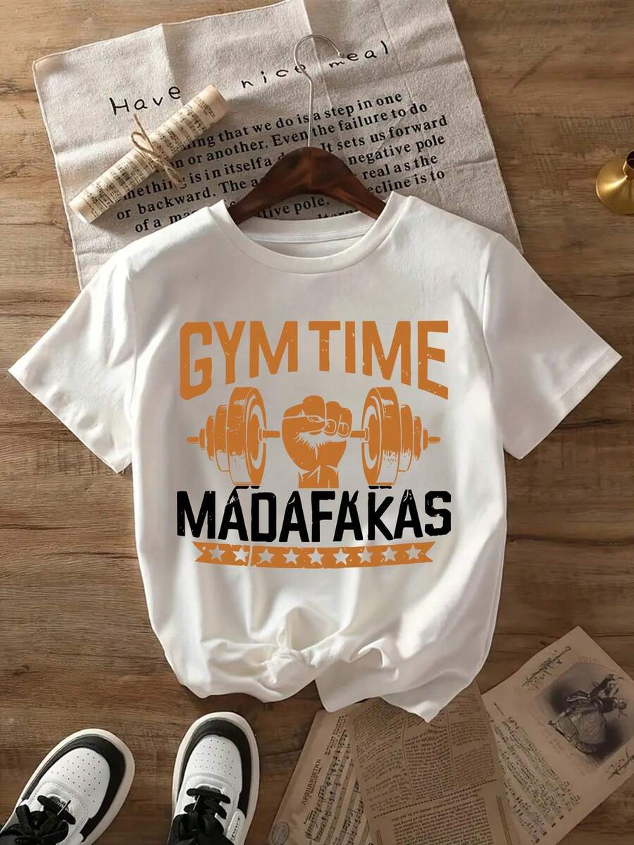 女士字母印花圆领短袖休闲T恤