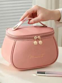 1pc Luxury PU Leather Makeup Bag, Candy Makeup Bag, Hand Bag, Portable Toiletry Bag, Travel Makeup Bag, Portable Makeup Bag, Multifunctional Organizer Bag With Handle, Travel Cosmetic Bag, Toiletry Bag, Travel Makeup Organizer With Dividers And Handle, Waterproof Large Capacity Multifunctional Travel Makeup Bags, Makeup Bag, Storage, Makeup Organizer