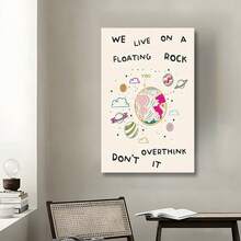 Framed Canvas Poster, "We Live Floating On A Rock" Quote, Artistic Modern Vintage Style,  Wall Art For Home Office, Bedroom, Living Room, Kitchen, Bathroom, Spring & Winter Season, Indoor & Outdoor Use, Letter Print Birthday Party Decor, Mother's Day New Year Easter Gift,  Home Living Room Office Wall Decor, Perfect Gift And Wall Decoration