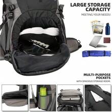 Mochila de senderismo de 70 l con cubierta de lluvia, mochila de viaje ligera - Negro - Ver 4