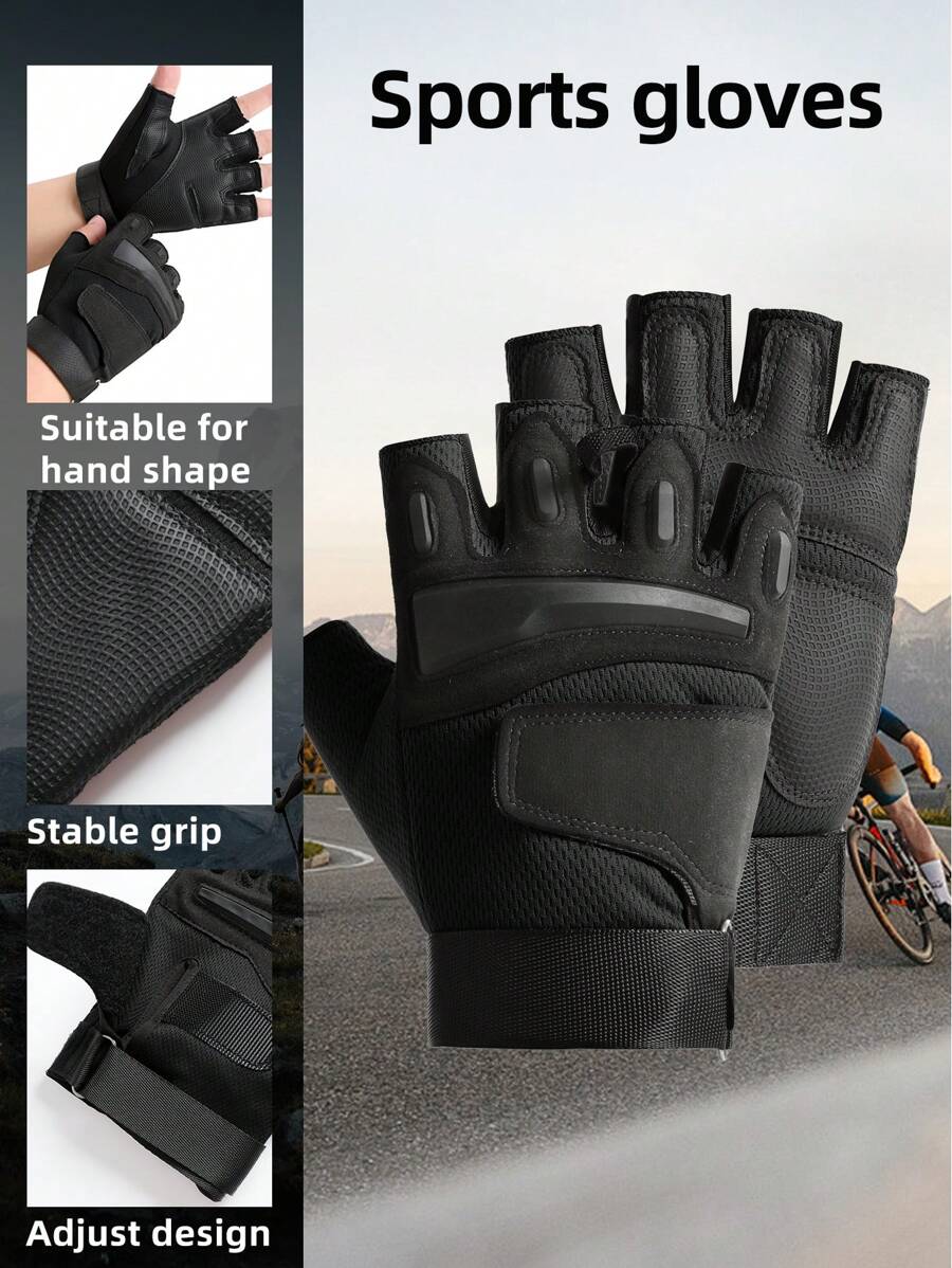 1 Pair Men's Half-Finger Outdoor Sports Cycling Gloves, Thickened & Anti-Slip Palms, For Training