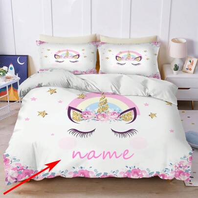 3PCS Customized Duvet Cover Set, Customized Unicorn Bedding, Customized Name Duvet Cover, 100% Polyester Material, Digital Printing, Suitable For Girls And Girls, Birthday Gift,Multi-Functional,Ornamental,Letter,Stylish,Modern,Colorful,Cute,Adorable,Casual,Custom,Personalised,Unique,Customized,Baby Gifts,Ideal Gifts For Him,Ideal Gifts For Her,Son,Daughter