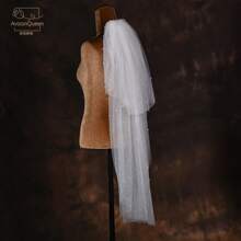 1 pieza Velo nupcial de doble capa con perlas falsas completas / Estilo romántico y adorable para mujeres / Adecuado para ceremonias de boda, disfraces de novia, actuaciones en el escenario y días festivos