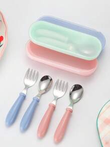 2/3pcs Set Personalized Laser Engraved 304 Stainless Steel Cutlery Set, Customizable Name+Design, Spoon, Fork, Knife, Tea Spoon, Soup Spoon, Anti-Slip Handle, Feeding Utensils Set, Multi-Functional, Christmas Gift, Birthday Gift, Back To School - Multicolor a - View 10