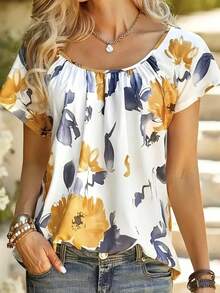 Blouse décontractée à imprimé floral pour femmes grande taille - Multicolore - Voir 2