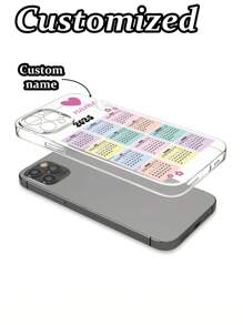 可定制心形日历手机壳，带字母名称和简约卡通绘画，防震加厚保护套，兼容 iPhone 16/16 Pro Max、XR、7/8、15 Pro Max、12/13/14 Pro Max、13/14、11/12；A13/A22/A21S/A51/A52/S22 Ultra、Redmi 10/Note 11/Poco A53/A14/A23/S23 Ultra/S24、手机