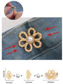 1pair Flower Pin Jeans Skirt Waist Adjuster - Waist Size Adjustable Buckle For Jeans Skirt, Prevents Pants From Slipping Down, No Need For Nails - Silver - View 5