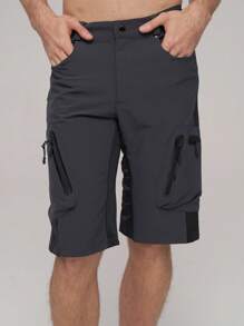 HISERWA Men's 5-Point Mountain Bike Cycling Shorts, Outdoor Hiking Shorts With Multiple Zipper Pockets, Quick-Drying Breathable Elastic Waist Adjustable