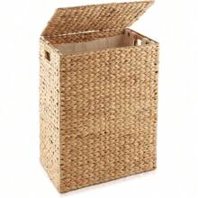 Natural Woven Water Hyacinth Large Laundry Hamper - With Lid, Removable Liner Bag, For Clothes And Towels Sorting