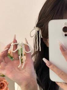 1 件可爱、休闲、优雅树脂仿珍珠蝴蝶结发夹，适合街头、婚礼、派对爪夹发夹发夹、蝴蝶结