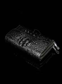 New Retro Men's Crocodile Embossed Clutch Bag, Dual Zipper Design, Large Capacity Handbag With Double Layer For Phone, Card And Cash, Fashionable Business Gift For Christmas (Random Crocodile Pattern) Mini Bag - Black - View 7