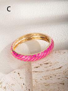 1pc Fuchsia Drip Oil Geometric Open Bangle Bracelet, Suitable For Daily, Gathering And Vacation - Hot Pink - View 17