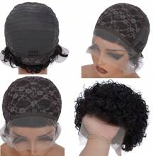 Pixie Cut Curly Human Hair Wigs Ginger 350 Short Curly Lace Front Human Hair Wigs For Women 6 Inch 13x1 Transparent Lace Frontal Wigs Water Wave Dark Rooted To Ginger Orange Color - Natural Black - 查看 8