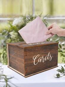 1pc Mini Rustic Wooden Wedding Card Box With Slots, Suitable For Holding Wedding Invitations, Gifts And Cash, Great For Receptions, Bridal Showers, Graduations, Wedding Parties And Decorations - Multicolor - View 3