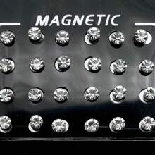 24 件简约时尚磁性水钻耳钉，男士休闲假耳环 - 彩色 - 查看 12