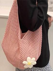 Dzianinowa torba typu hollow-out o dużej pojemności, nowa torebka na wakacje na plaży latem, duża torba biurowa do pracy