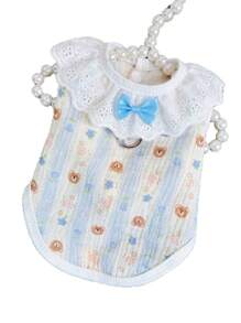 Pet Lace Dress, Cute Blue&White Bear Print, Summer Breathable For Daily Indoor/Outdoor Use, Red Rabbit Print, Great Pet Birthday Gift