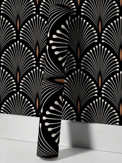 Zwart Wit Art Deco Inspired Bloemen Removable Wallpaper Moderne Peel Stick Adhesive Wand Mural Roll 17.7" 78.7" 118.1" Room Home Bathroom Kitchen Living Paper Stickers Ho Bedroom ation Stuff Wallpapers view 8