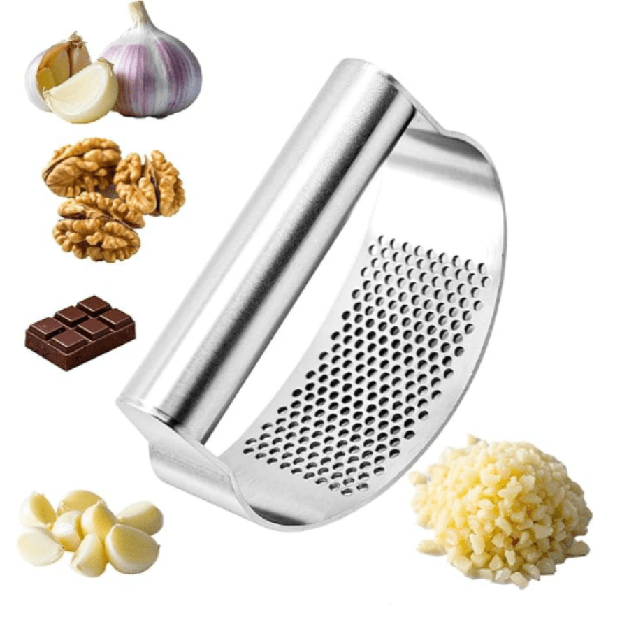 Prensa de ajo manual con forma de anillo de acero inoxidable para moler y triturar ajo en el hogar, palanca de presión de ajo de acero inoxidable, triturador de ajo ergonómico con mango, herramientas de cocina a prueba de óxido para ajo y jengibre, herramientas herbales