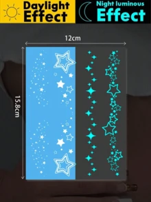 1 件夜光和白墨水夜光原创身体艺术临时纹身贴纸，闪亮星眼设计，闪亮面部和身体防水假纹身，持续 2-5 天，遮盖疤痕，适用于手臂、手腕、肩膀、腿、腰部、颈部、手、胸部、大腿、手指、派对和生日惊喜礼物 - 彩色 - 查看 2