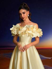 Anymoon Elegant 3D Hand Floral Formal Evening Dress, Suitable For Formal Dances, Parties And Events, Party Dress, Wedding Guest Dress, Gown