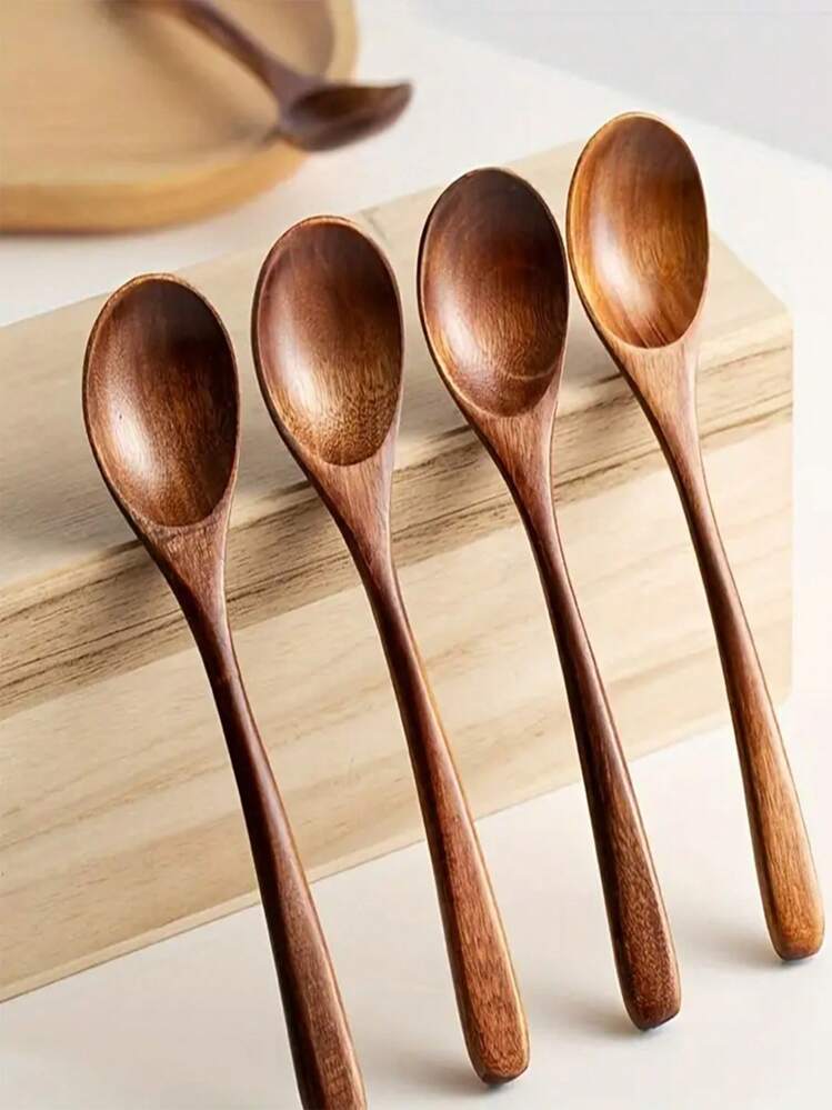 1/2/5/10pcs Japanese Camphor Wood Long Handle Wooden Spoons For Eating Rice, Stirring, Ramen - Brown - View 1