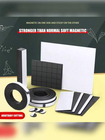 1pc Magnetic Blackboard Adhesive Rounds, Black Colored Soft Magnetic Sheets, Square Soft Magnetic Strips, Suitable For Fridge Magnets, Whiteboard Supplies Making