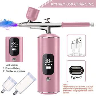 Kit de aerógrafo con compresor - Estilizador de uñas, aerógrafo con pantalla de 38PSI, máquina de aerógrafo recargable inalámbrica para manicura, maquillaje, pintura, decoración de pasteles