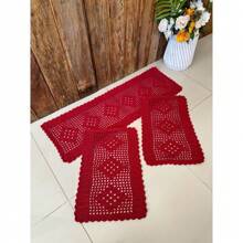 Rectangular Kitchen Rug And Runner Kit 3 Pieces Rhombus - レッド - チェックする 2