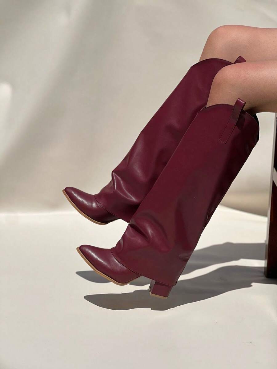女士及膝靴 - 酒紅色 - 查看 1