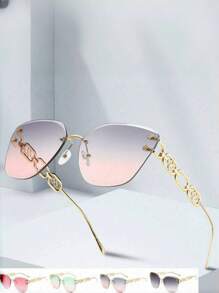 1 chiếc kính thời trang không gọng hình chữ nhật mới dành cho phụ nữ, kính thời trang cổ điển rỗng dây xích trang phục thanh lịch cho kỳ nghỉ hè trên bãi biển, ngoài trời, du lịch - Nhiều màu - Xem 1