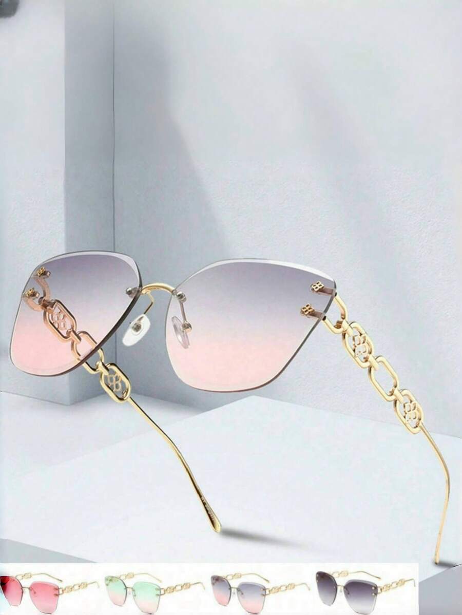 1 chiếc kính thời trang không gọng hình chữ nhật mới dành cho phụ nữ, kính thời trang cổ điển rỗng dây xích trang phục thanh lịch cho kỳ nghỉ hè trên bãi biển, ngoài trời, du lịch - Nhiều màu - Xem 1