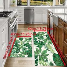 1pc Green Plant Printed Anti-Slip Silicone Mud Kitchen Rug, 3D Rectangular Carpet For Living Room, Bedroom, Corridor, Bathroom, Laundry Room - Polyester, Suitable For Indoor And Outdoor Home Decor