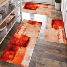 1pc Abstract Pattern Printed Anti-Slip Diatomite Kitchen Rug, 3D Printed Rectangular Carpet Suitable For Living Room, Bedroom, Hallway, Bathroom, Laundry Room - Polyester Carpet For Indoor Outdoor Home Decor