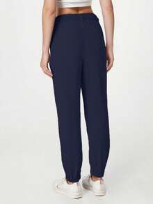 Women's Solid Color Casual Minimalist Versatile Slim Fit Elastic Waist Pants, Suitable For Running, Vacation, Home Wear, Spring/Summer - Navy Blue - View 4